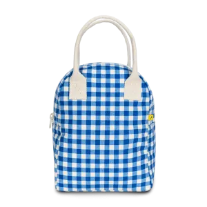 Gingham Blue Zippered Lunch Bag