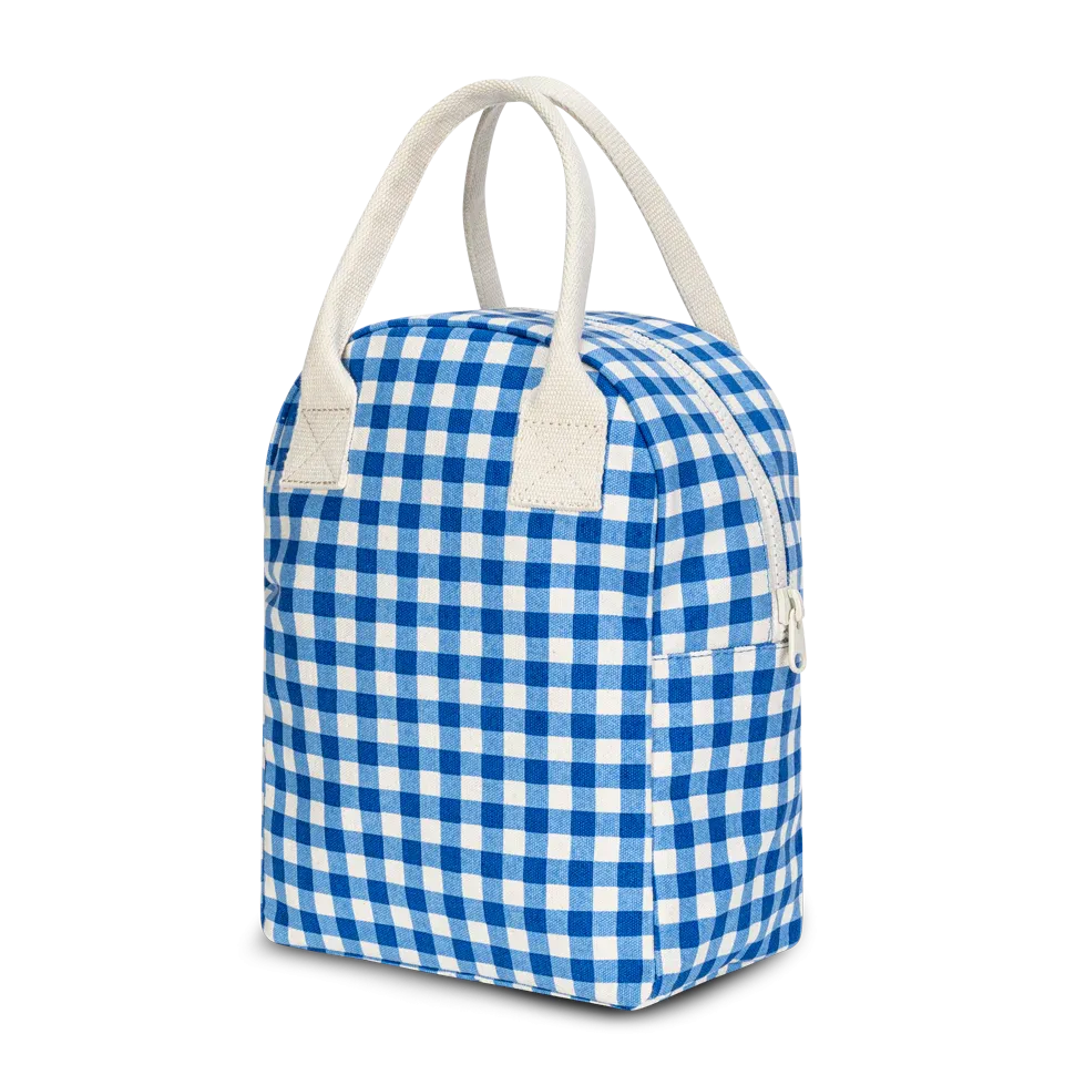 Gingham Blue Zippered Lunch Bag