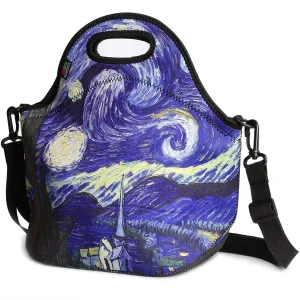 Insulated Lunch Bag, Nuovoware Neoprene Lunch Tote Reusable Picnic Bag Soft Thermal Cooler Tote Multi-purpose Grocery Container with Adjustable Crossbody Strap, Zip Closure, Starry Night