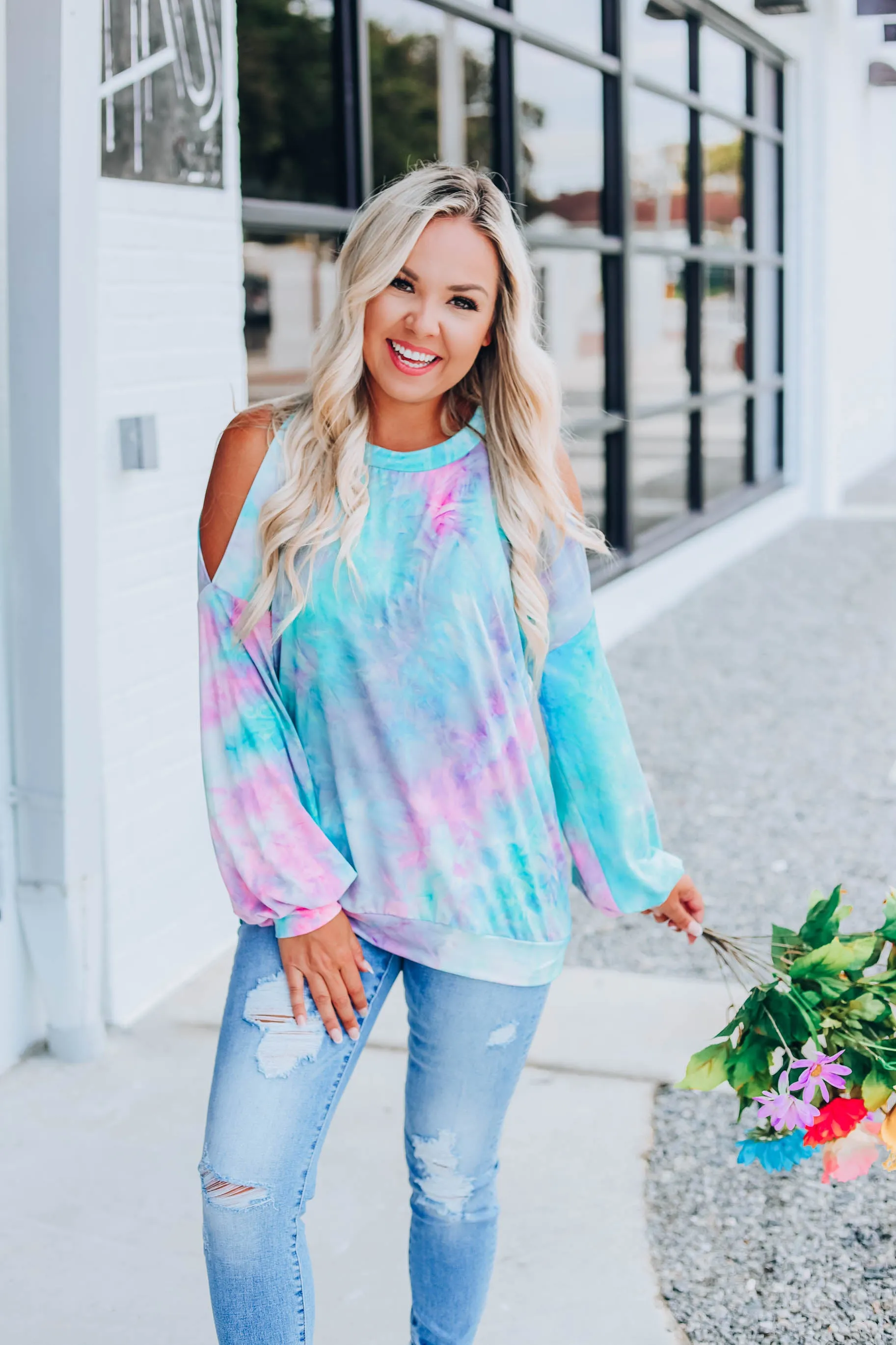 It's Electric Cold Shoulder Top S-3X - Grey