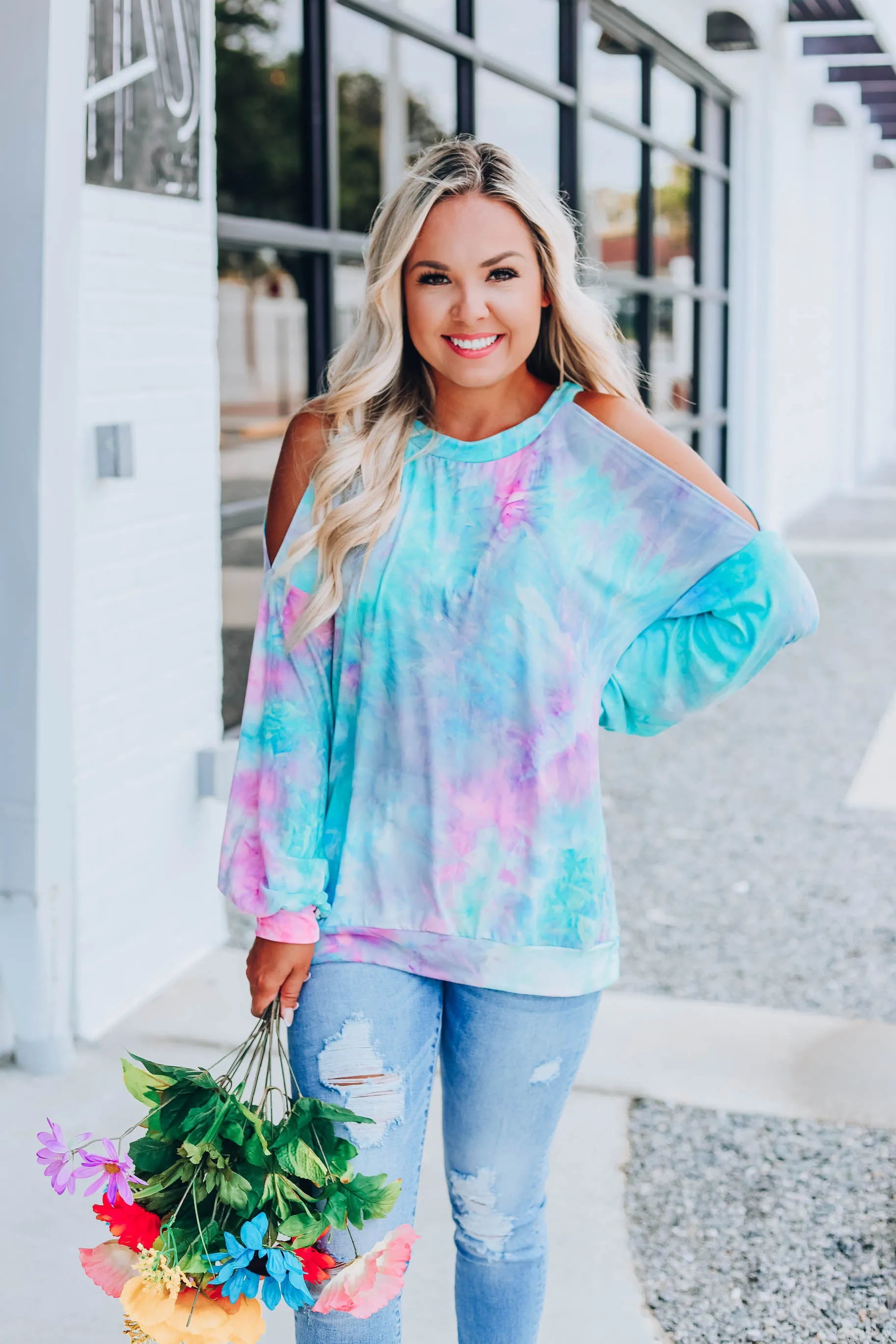 It's Electric Cold Shoulder Top S-3X - Grey