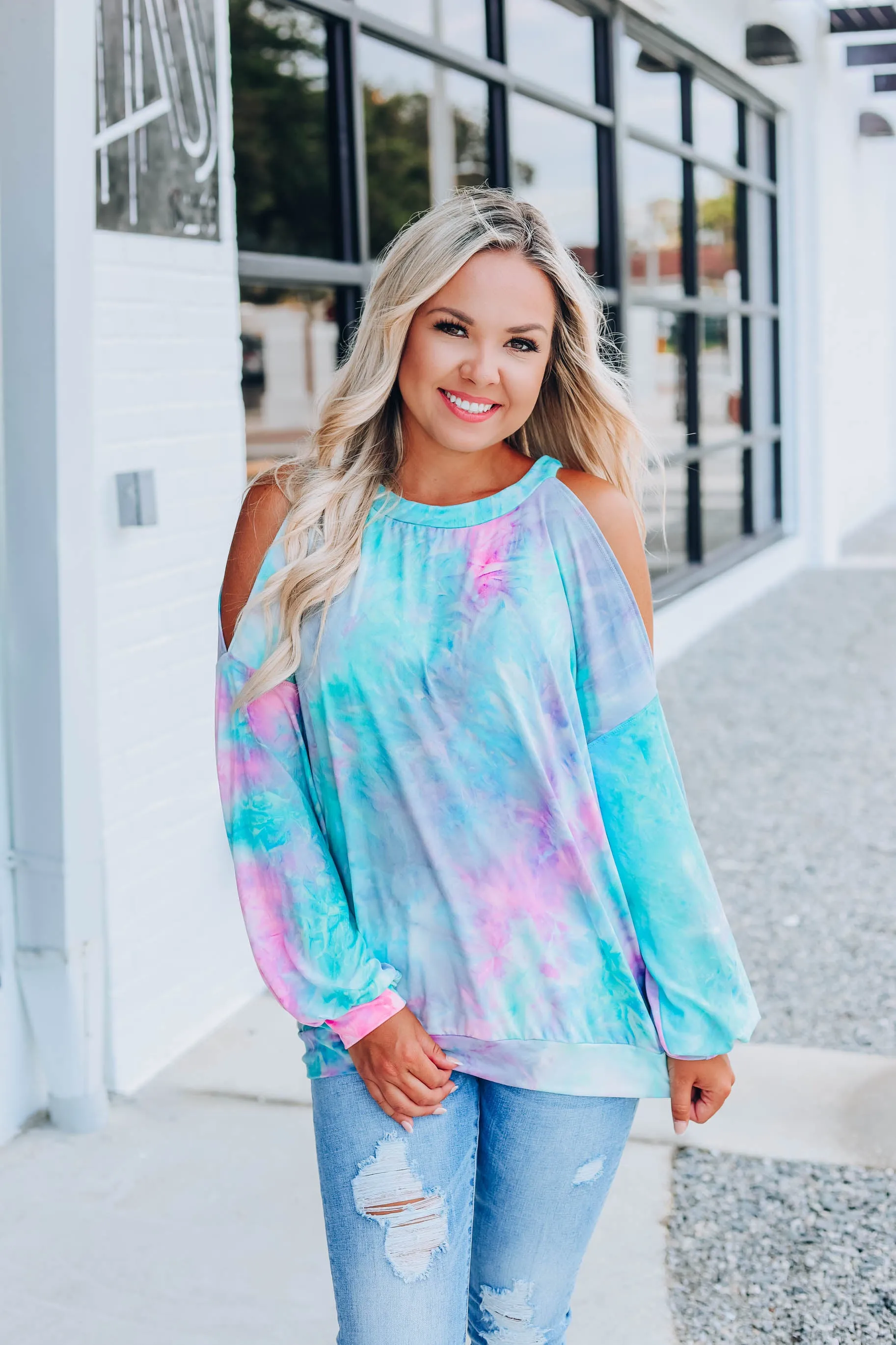 It's Electric Cold Shoulder Top S-3X - Grey