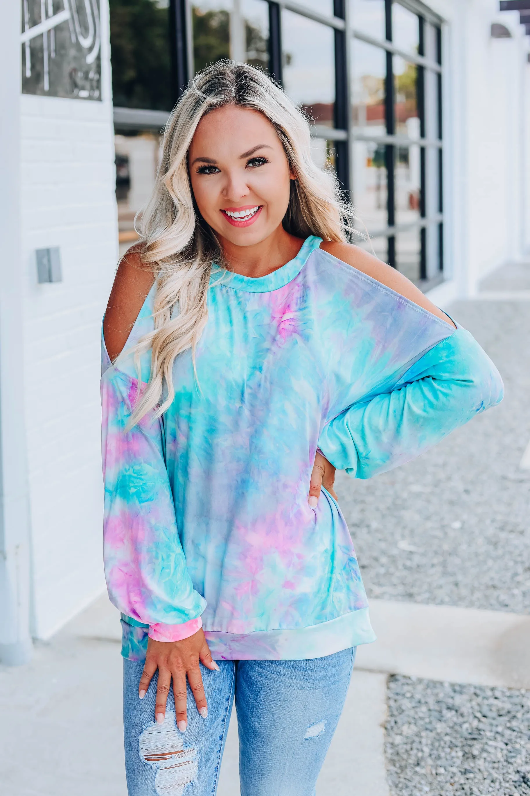 It's Electric Cold Shoulder Top S-3X - Grey