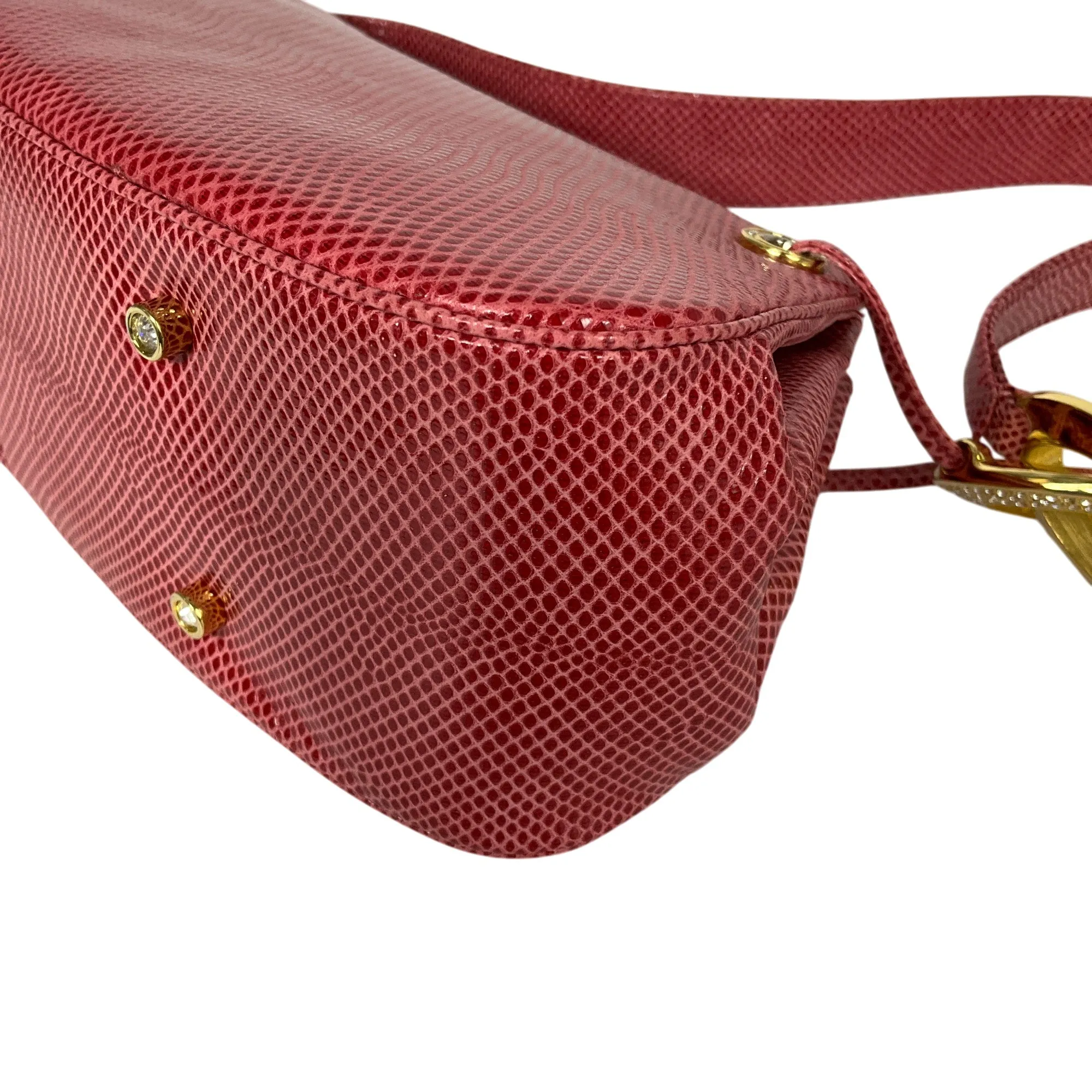 Judith Leiber Pink Lizard Skin Leather Shoulder Bag