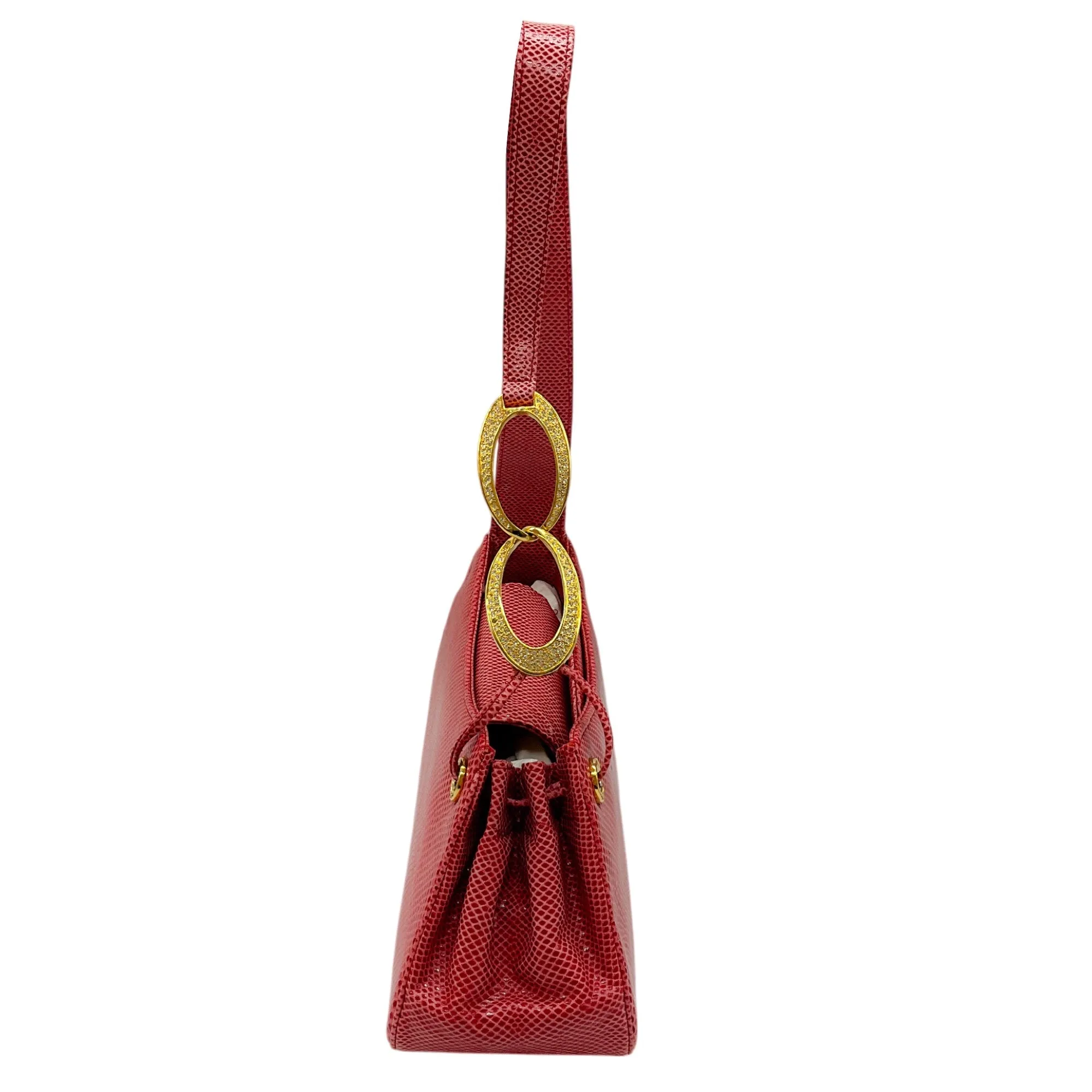 Judith Leiber Pink Lizard Skin Leather Shoulder Bag