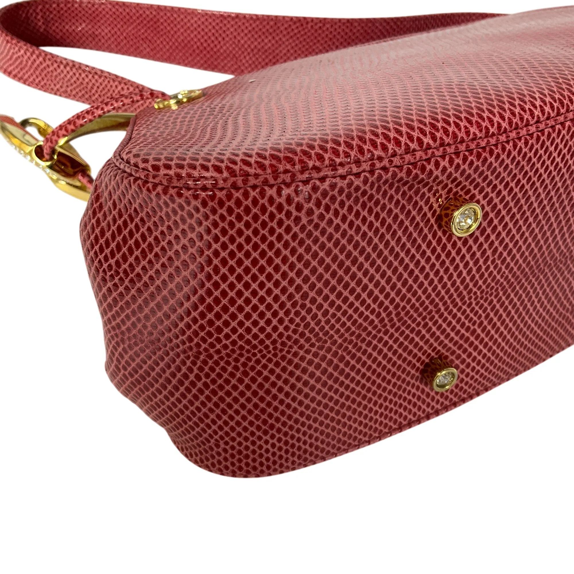 Judith Leiber Pink Lizard Skin Leather Shoulder Bag