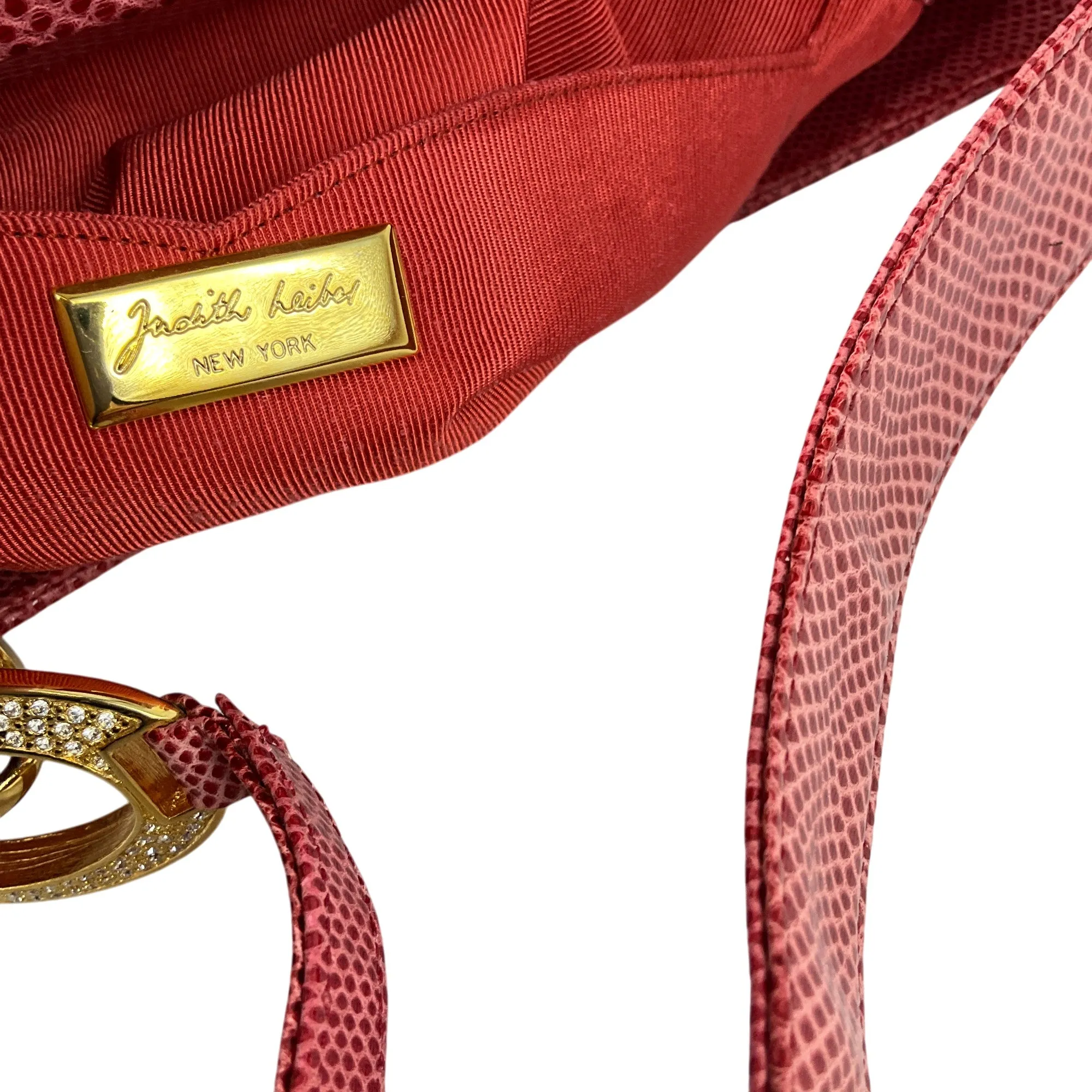 Judith Leiber Pink Lizard Skin Leather Shoulder Bag