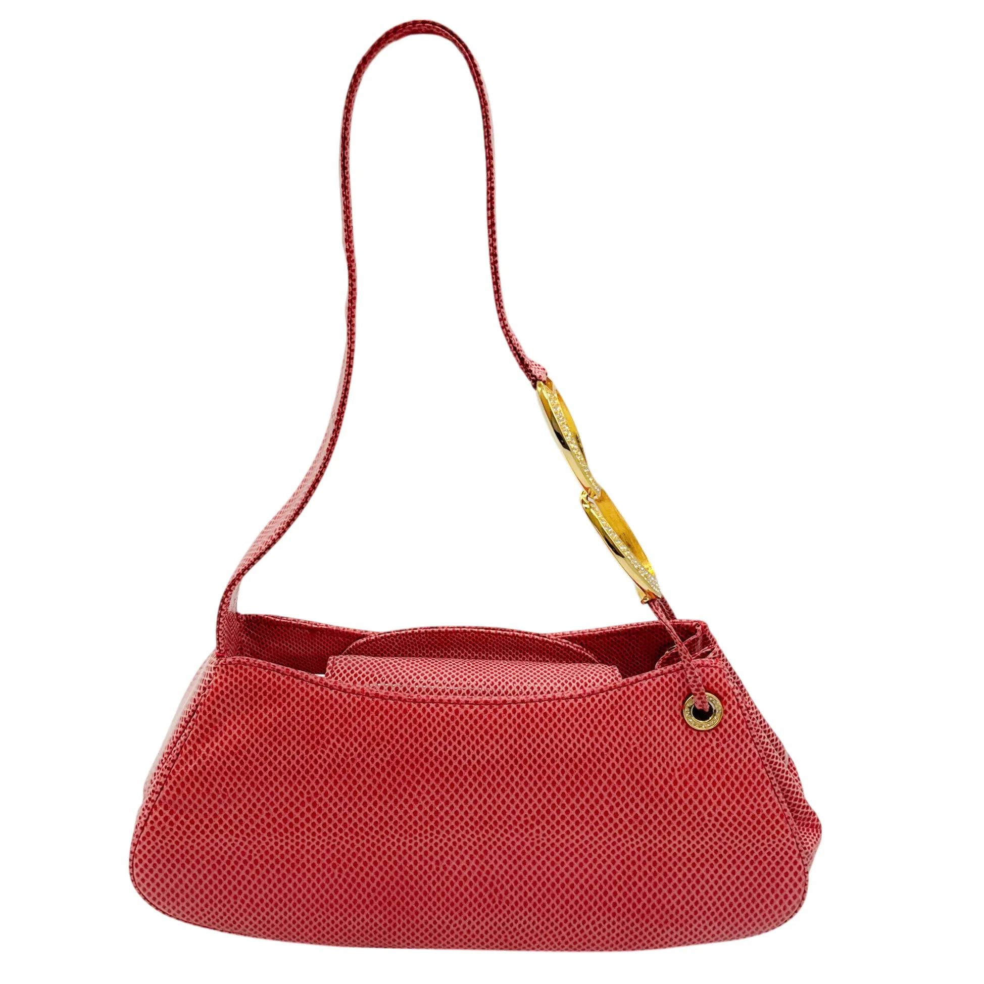 Judith Leiber Pink Lizard Skin Leather Shoulder Bag