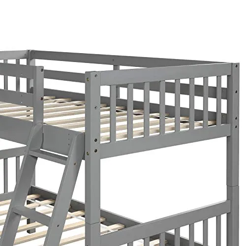 L-Shaped Bunk Bed Twin Over Twin, Quad Bunk Bed with Angle ladder and Security Guardrail, Twin size Bunk Beds Compatible with 4, Wooden Corner Bunk Beds Compatible with 0, Teens, Adults, No Box Spring