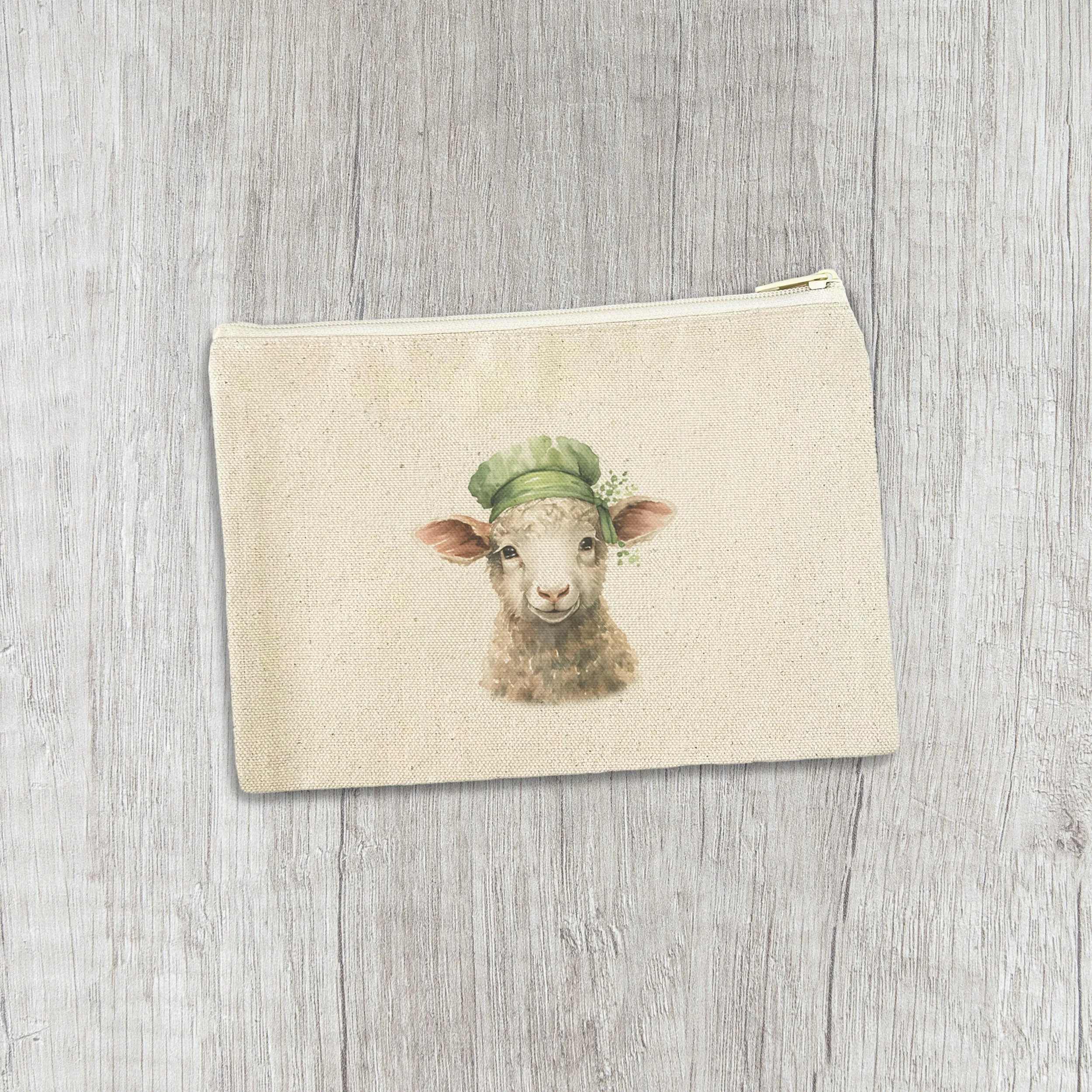 Lamb with Green Hat - St. Patrick's Day Canvas Zipper Pouch