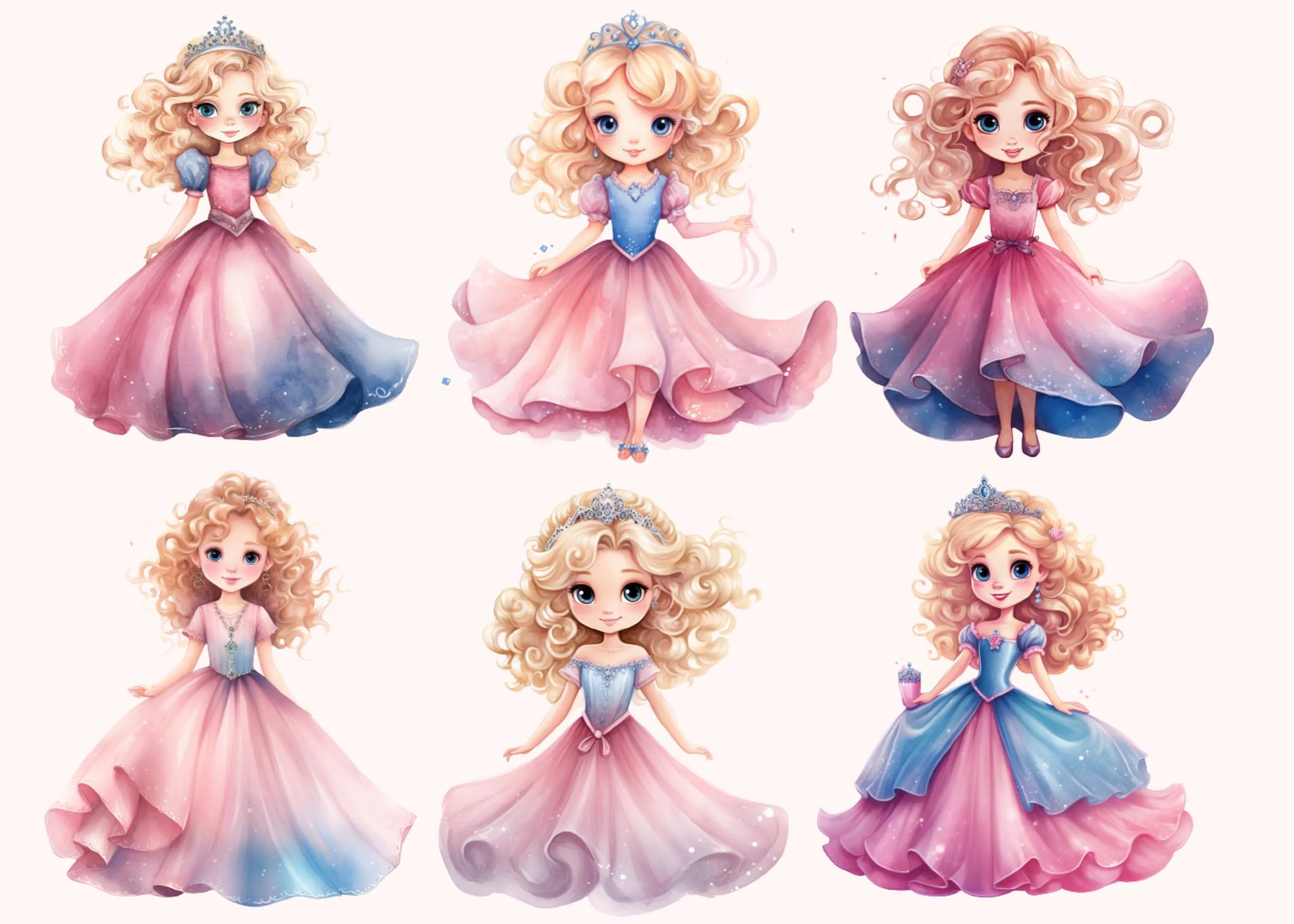 Little Princess Clipart, Watercolor Princess Clipart, Little Princess Ornaments, Baby Princess, Castle Sublimation Design, Princess Birthday, Fairytale Princes 005