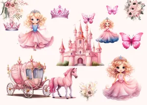 Little Princess Clipart, Watercolor Princess Clipart, Little Princess Ornaments, Baby Princess, Castle Sublimation Design, Princess Birthday, Fairytale Princes 005