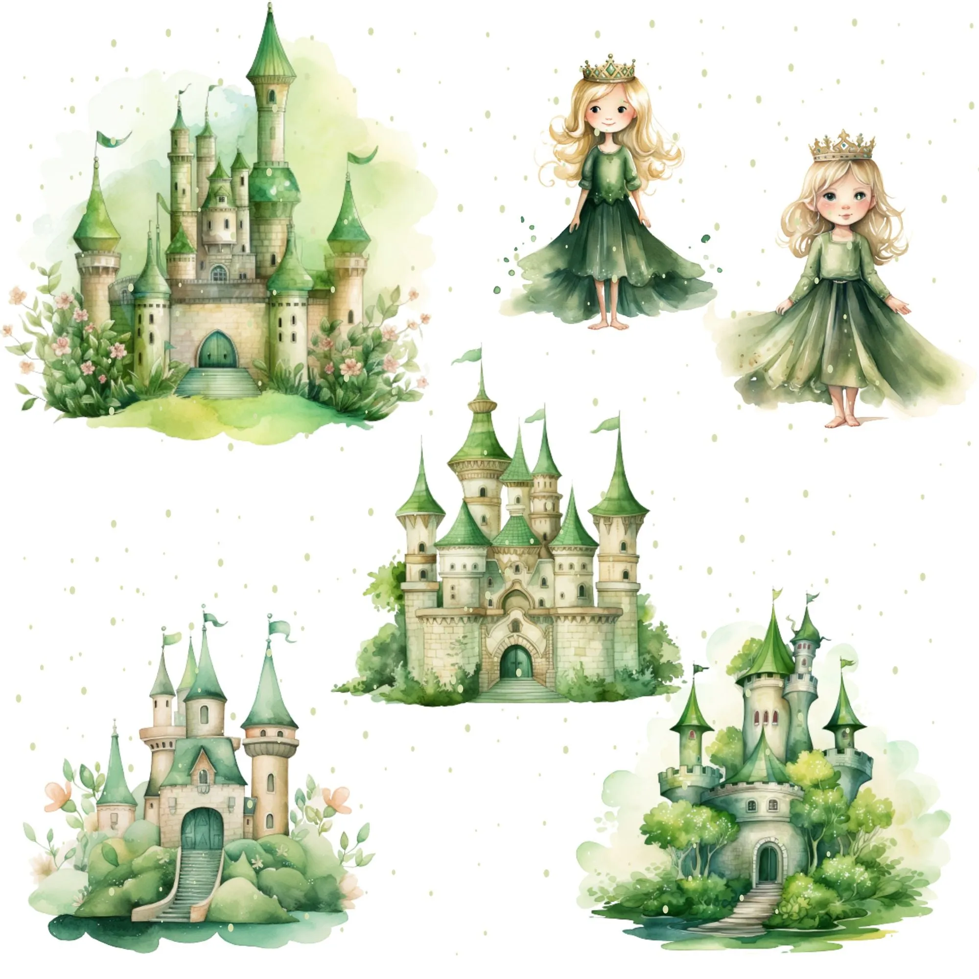 Little Princess Clipart, Watercolor Princess Clipart, Little Princess Ornaments,  Baby Princess, Castle Sublimation Design, Princess Birthday, Fairytale Princes 016