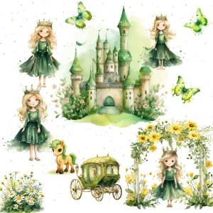 Little Princess Clipart, Watercolor Princess Clipart, Little Princess Ornaments,  Baby Princess, Castle Sublimation Design, Princess Birthday, Fairytale Princes 016