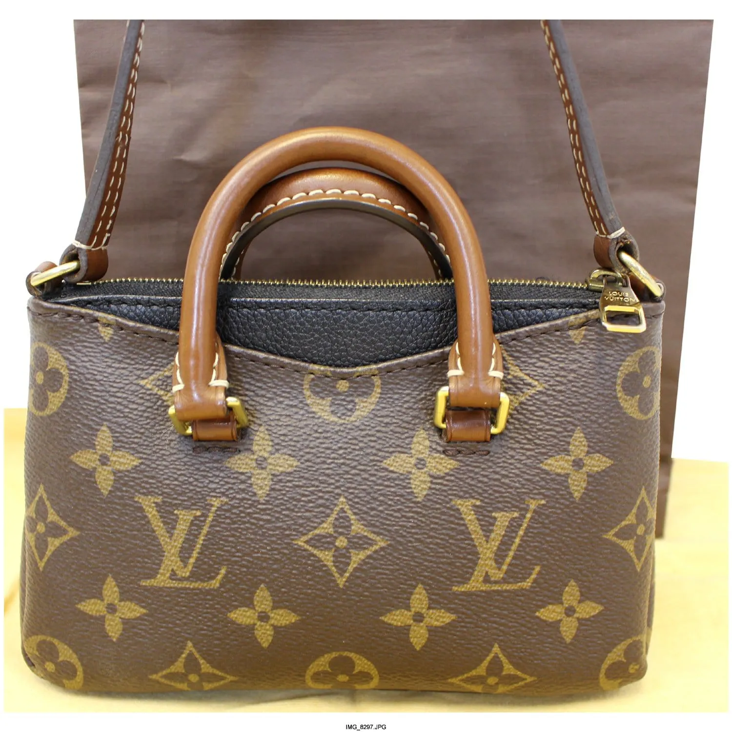 LOUIS VUITTON Nano Pallas Monogram Canvas Shoulder Crossbody Bag