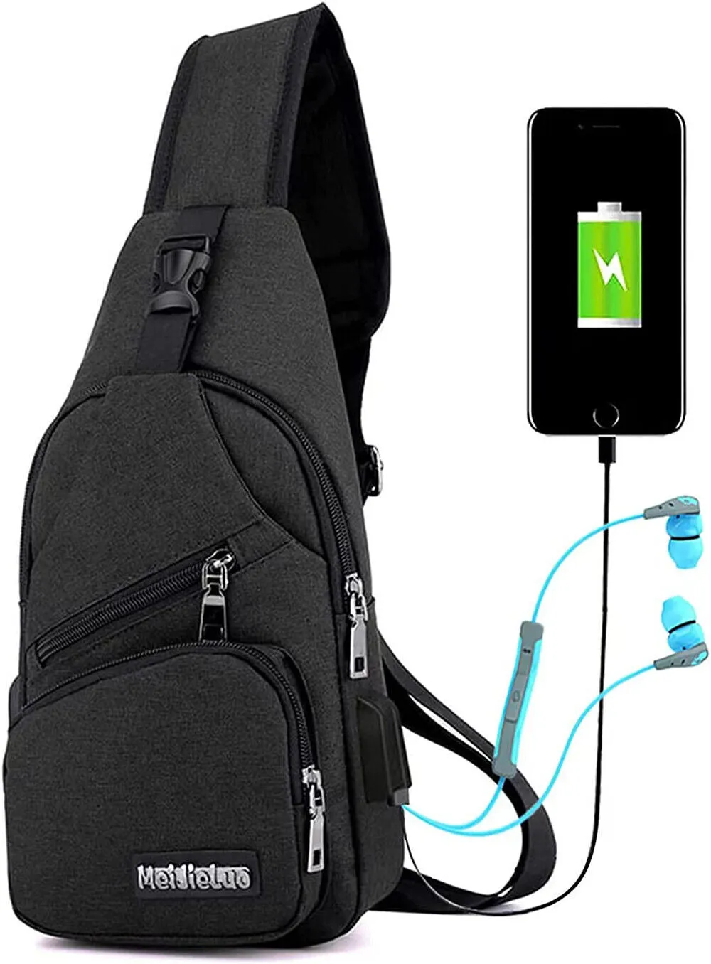 Man Shoulder Backpack Chest Bag Sling Cross Body Satchel Outdoor Charging Port