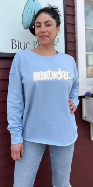 Nantucket Chenille Applique Sweatshirt in Sky Blue