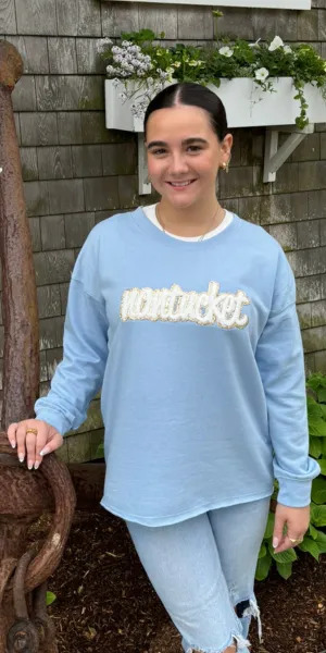 Nantucket Chenille Applique Sweatshirt in Sky Blue