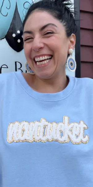 Nantucket Chenille Applique Sweatshirt in Sky Blue