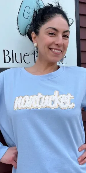 Nantucket Chenille Applique Sweatshirt in Sky Blue