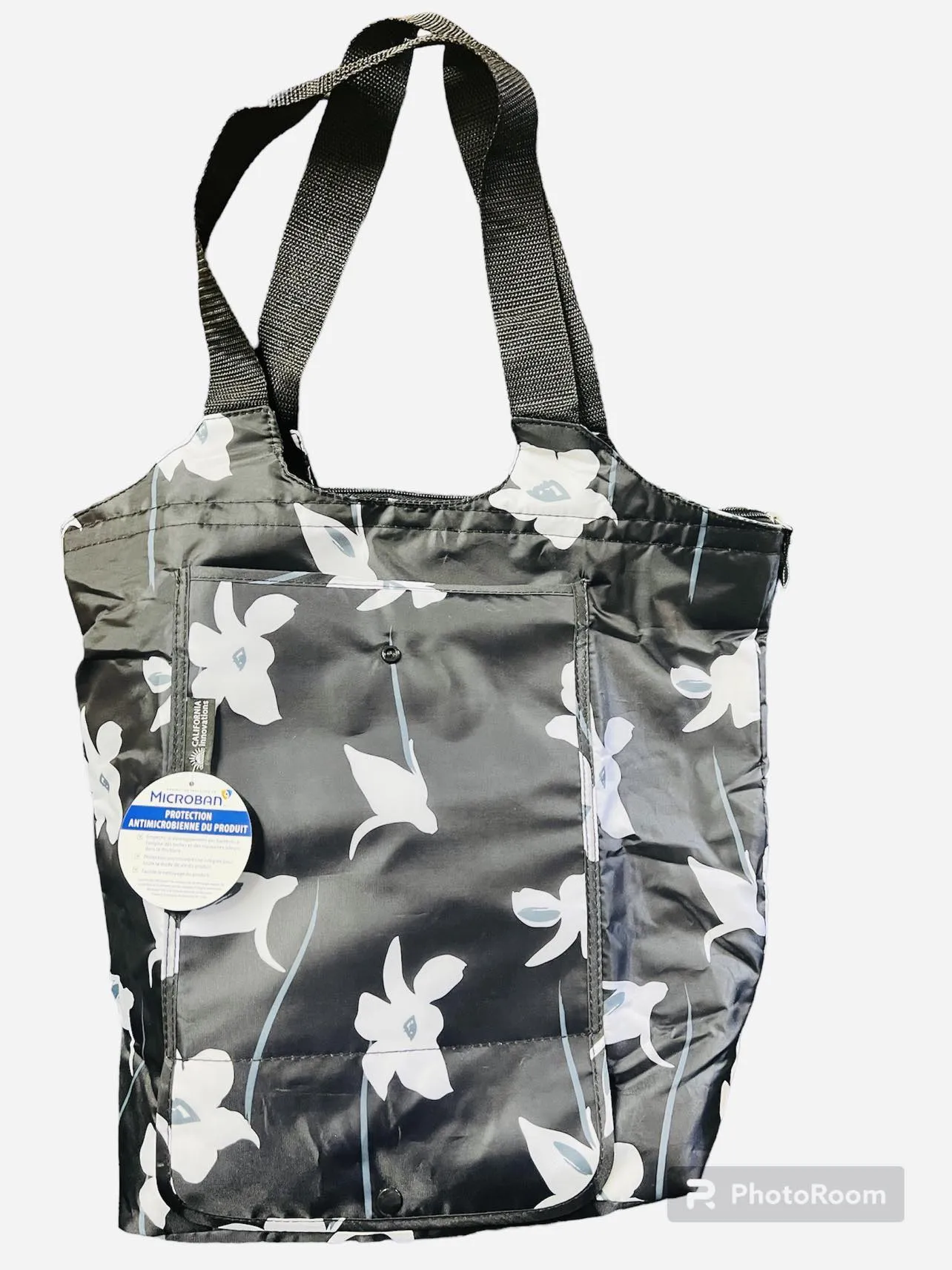 New California Innovations Market Tote! Insulated leak-resistant lining with Microban! Folds compact when not in use! Black