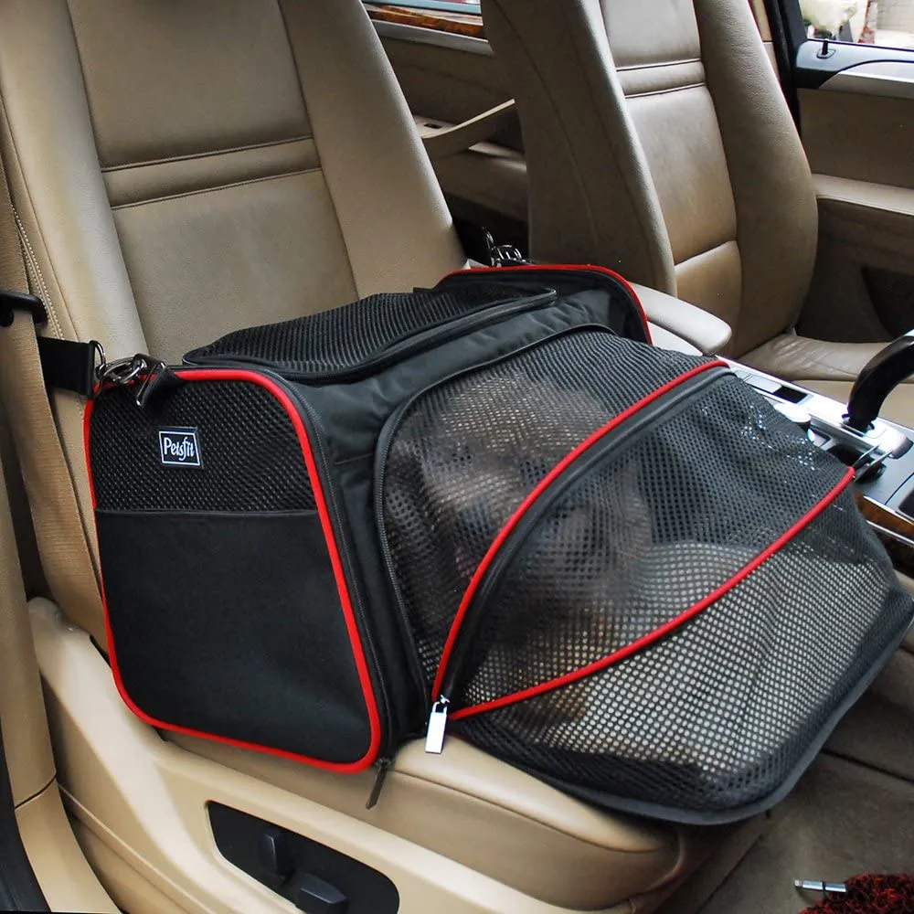 NEW Petsfit Expandable Portable Soft Sided Pet Carrier,Airline Approved, Washable with Removable Soft Plush mat and Pockets,Locking Safety Zippers! Sz L!