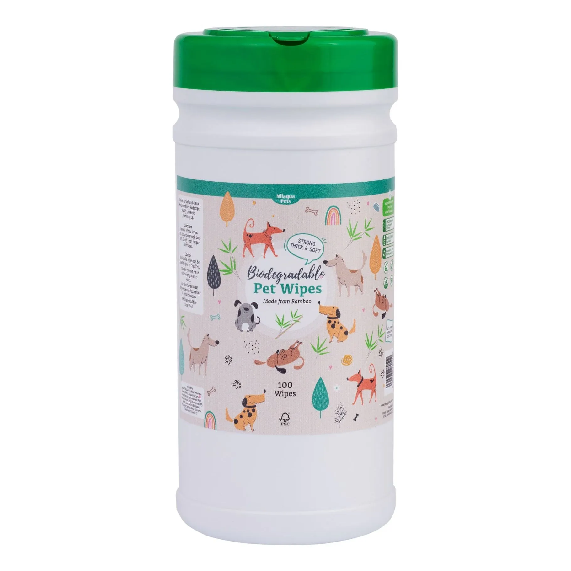 Nilaqua Pet Bamboo Biodegradable Pet Wipes Canister 100pk