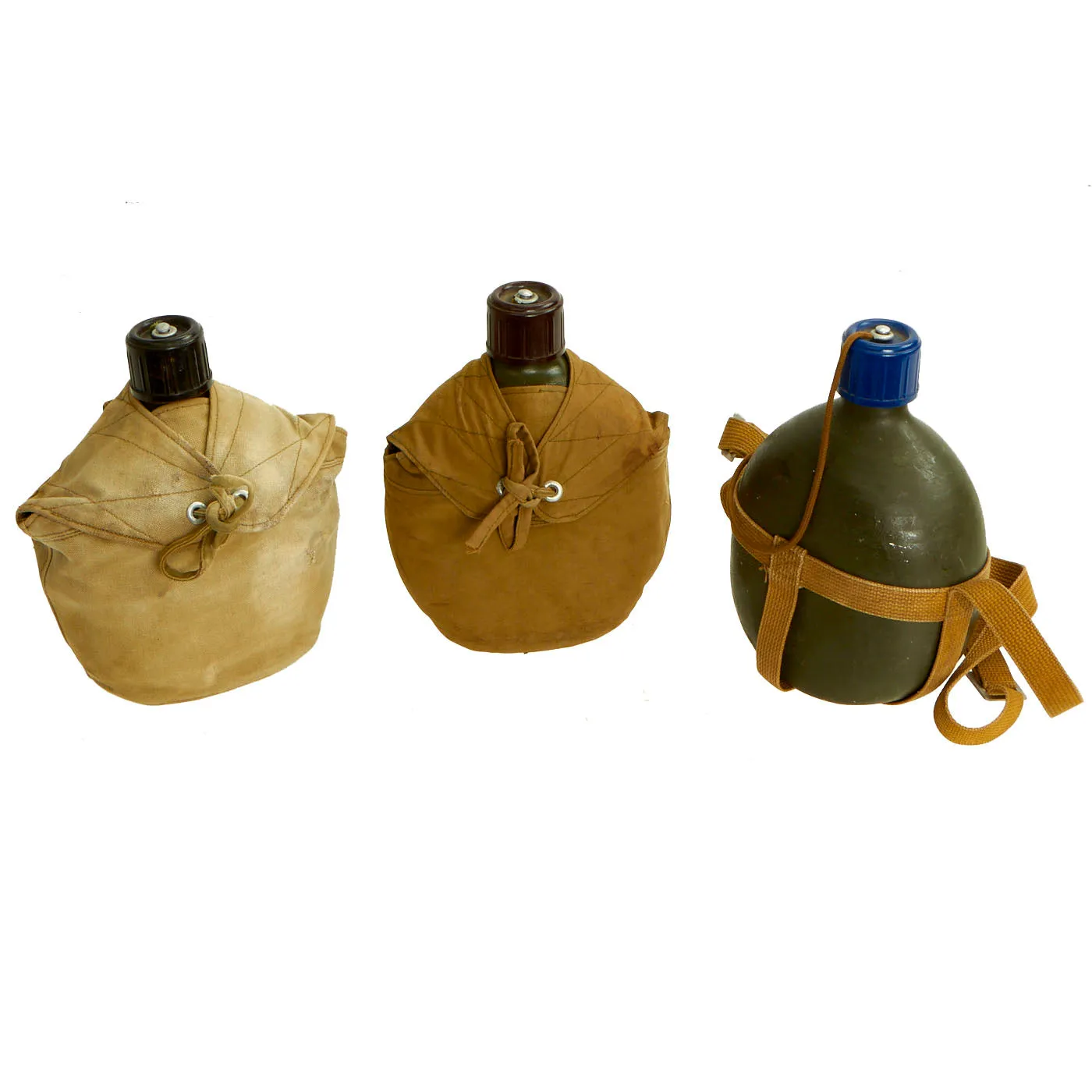 Original Vietnam War U.S. Bringback Vietcong ChiCom 2nd Type Canteen Lot With Carriers - 3 Items