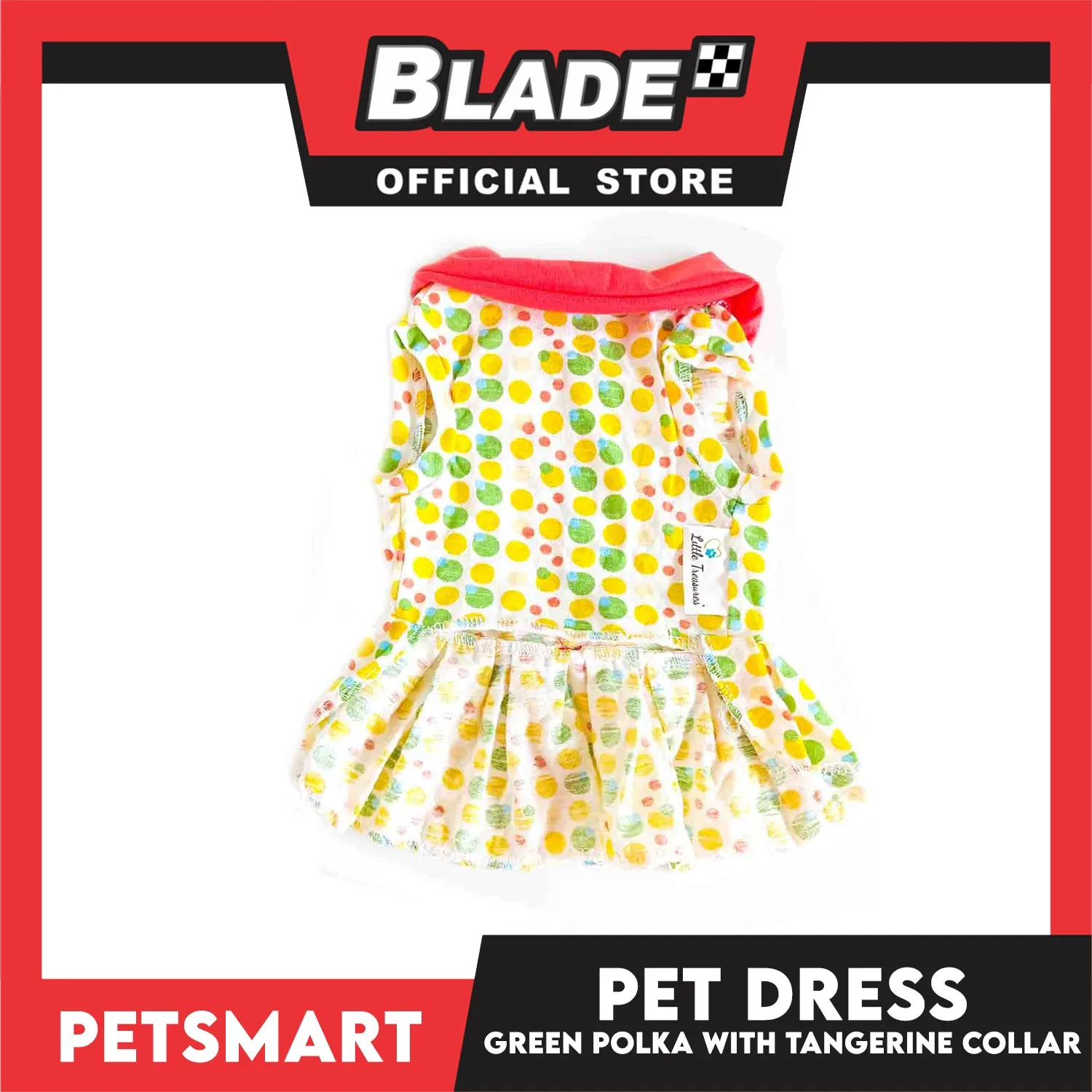 Pet Dress Clothes, Green Polka With Tangerine Collar (Large)