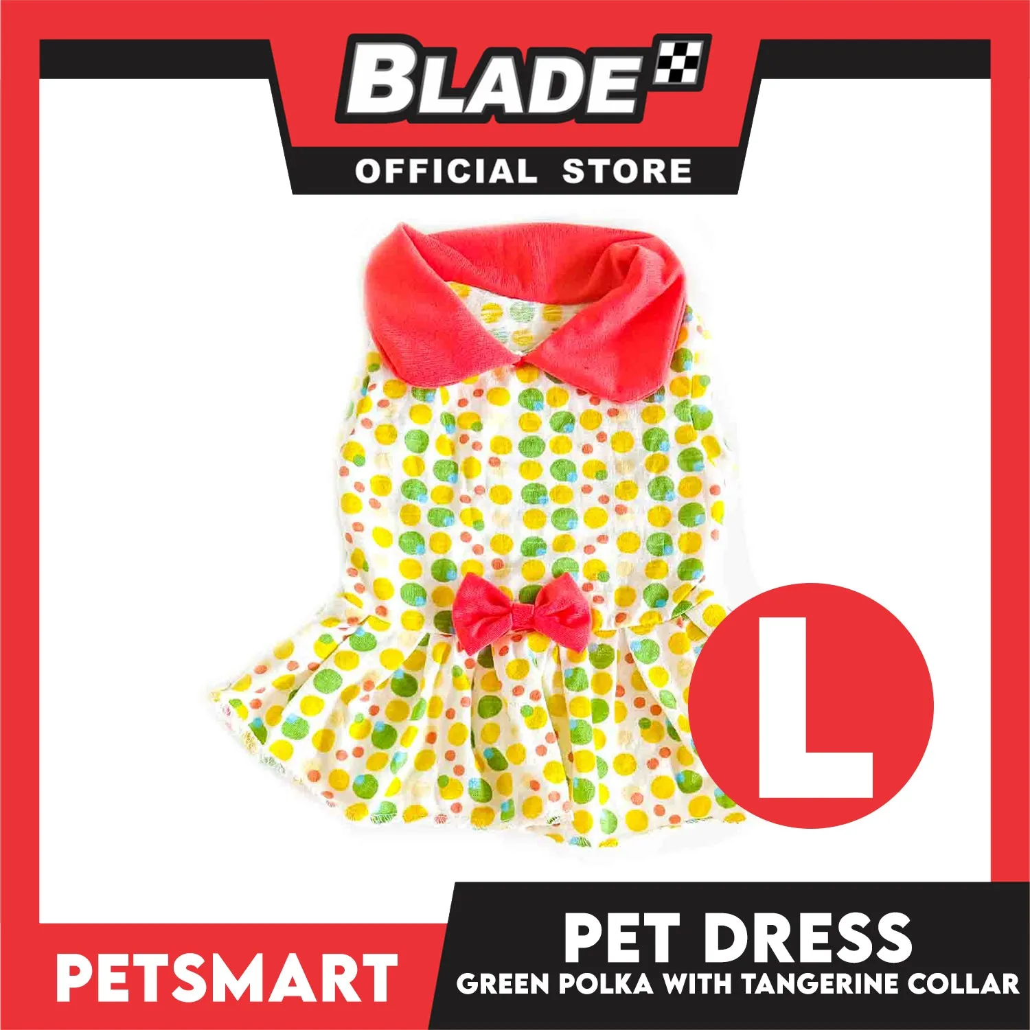 Pet Dress Clothes, Green Polka With Tangerine Collar (Large)