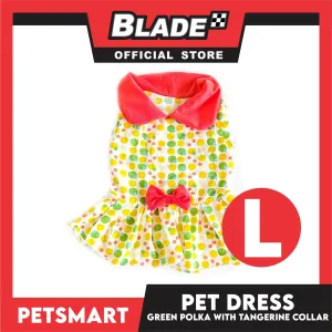 Pet Dress Clothes, Green Polka With Tangerine Collar (Large)