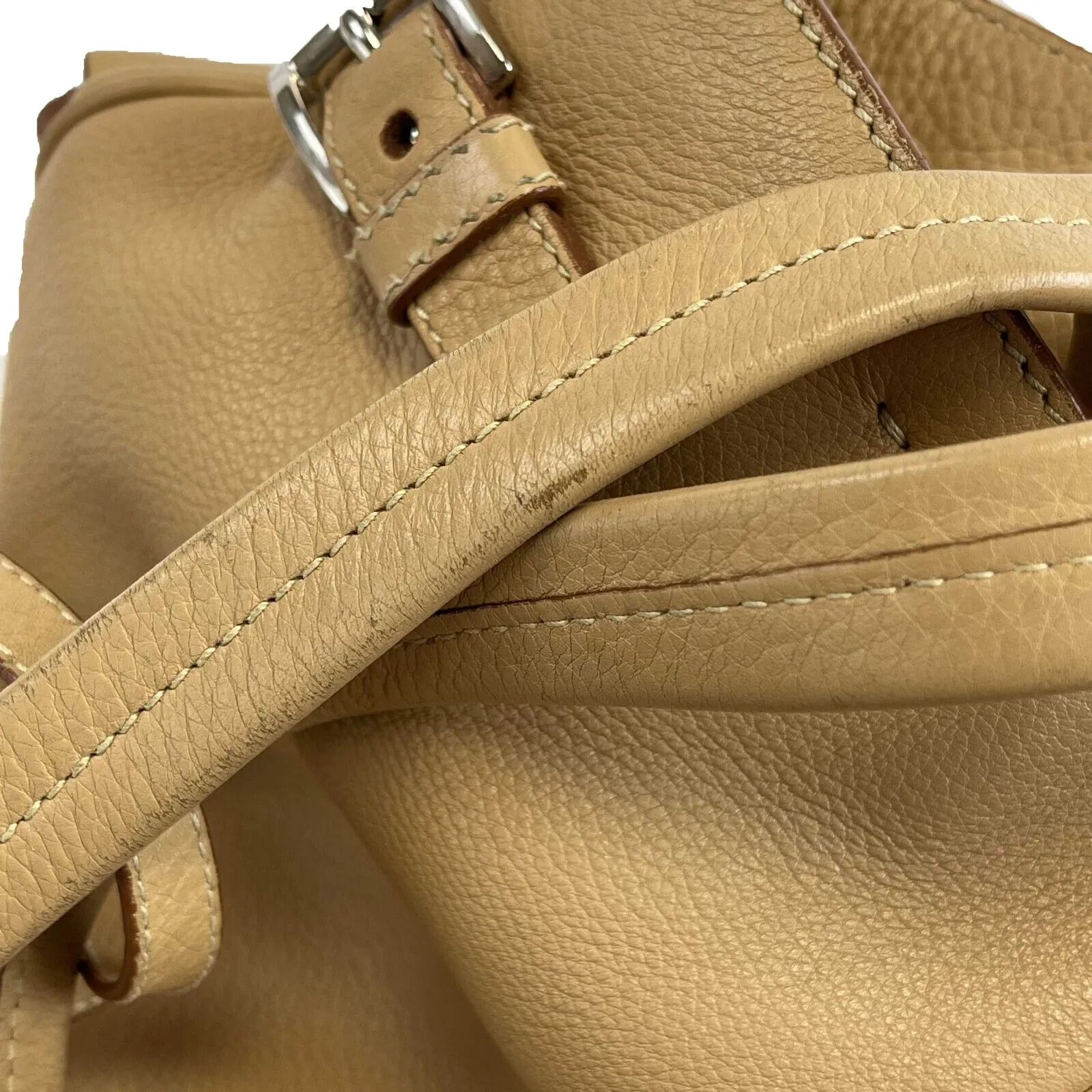 PRADA - Beige Vitello Diano Leather Tote w/ Pouch / Large Pocket