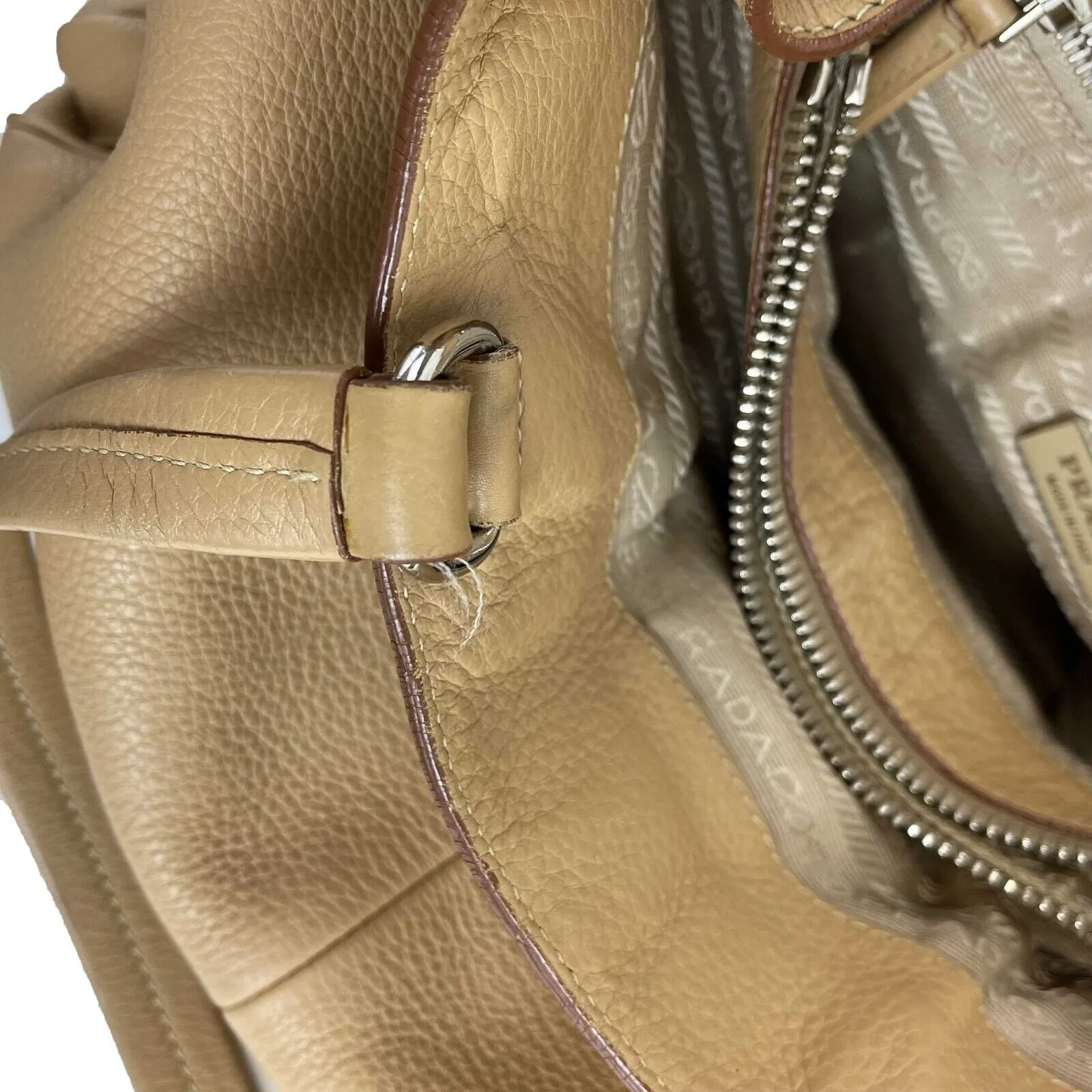 PRADA - Beige Vitello Diano Leather Tote w/ Pouch / Large Pocket