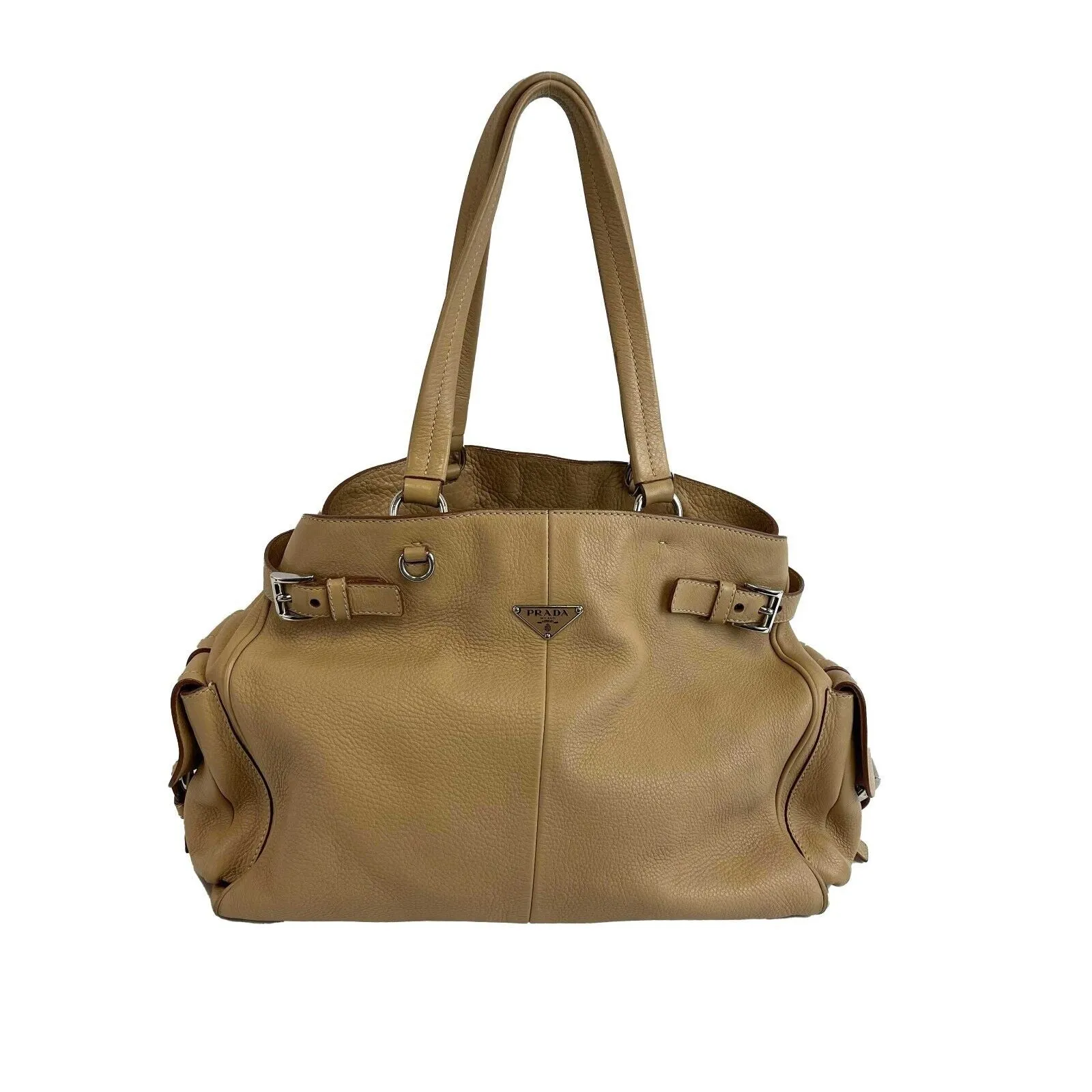 PRADA - Beige Vitello Diano Leather Tote w/ Pouch / Large Pocket
