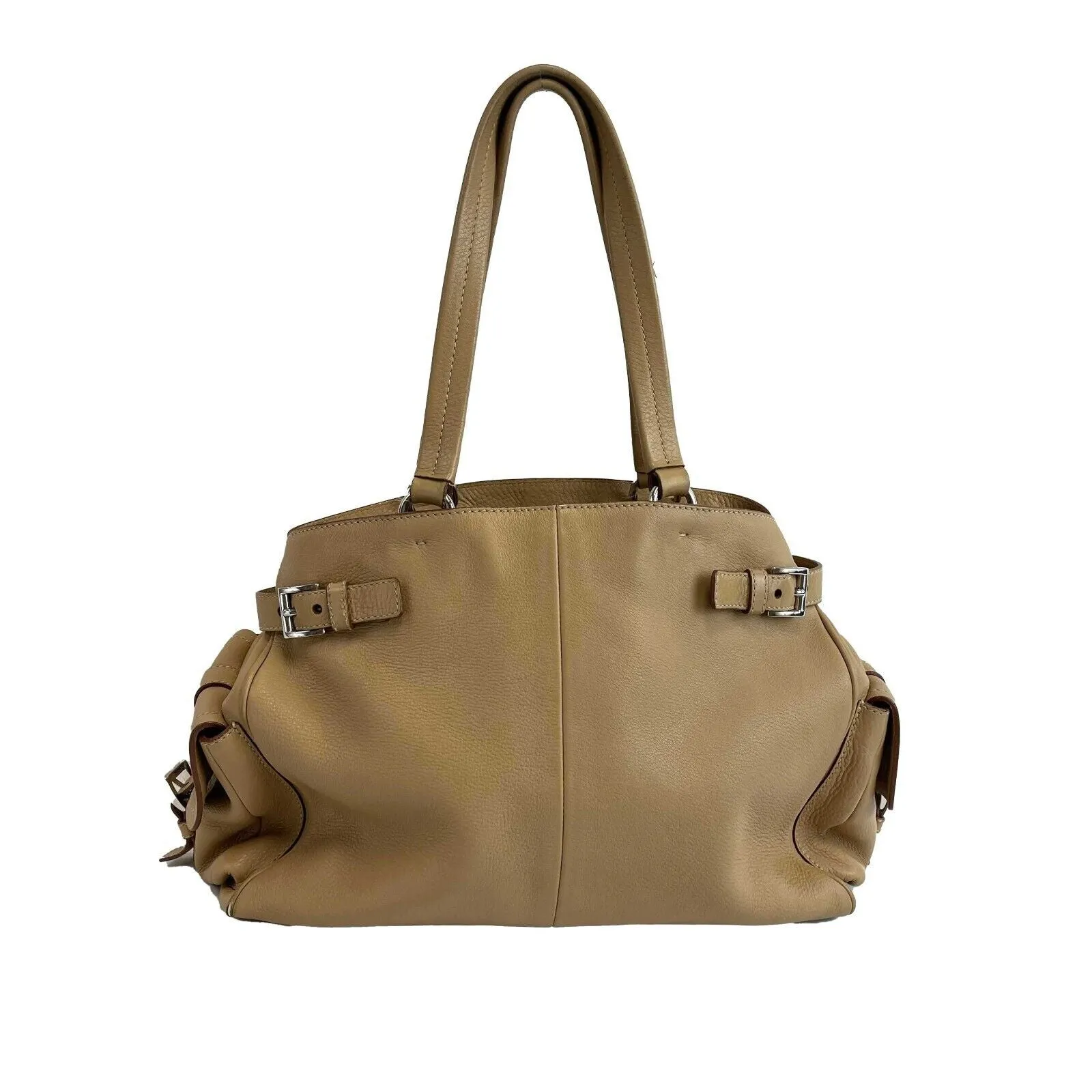 PRADA - Beige Vitello Diano Leather Tote w/ Pouch / Large Pocket
