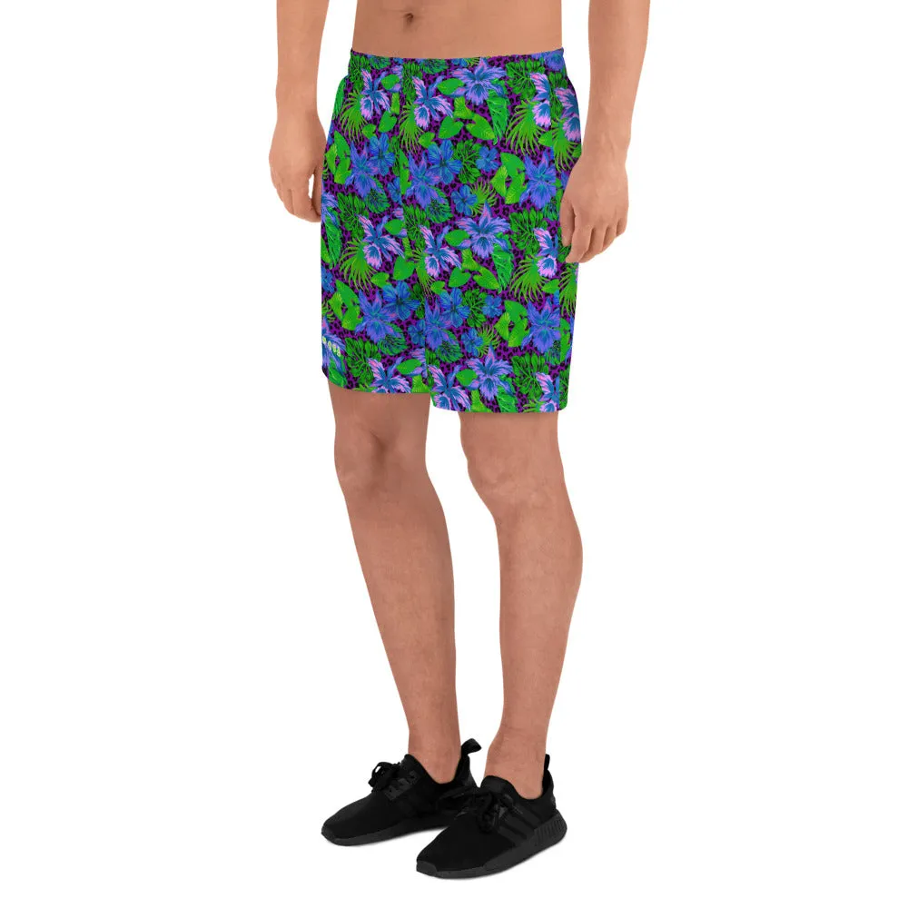 Purple Leopard Goth Hawaiian Print Men's Athletic Long Shorts / All Over Print
