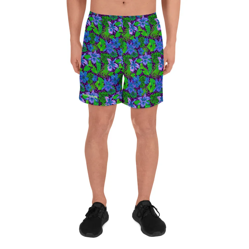 Purple Leopard Goth Hawaiian Print Men's Athletic Long Shorts / All Over Print