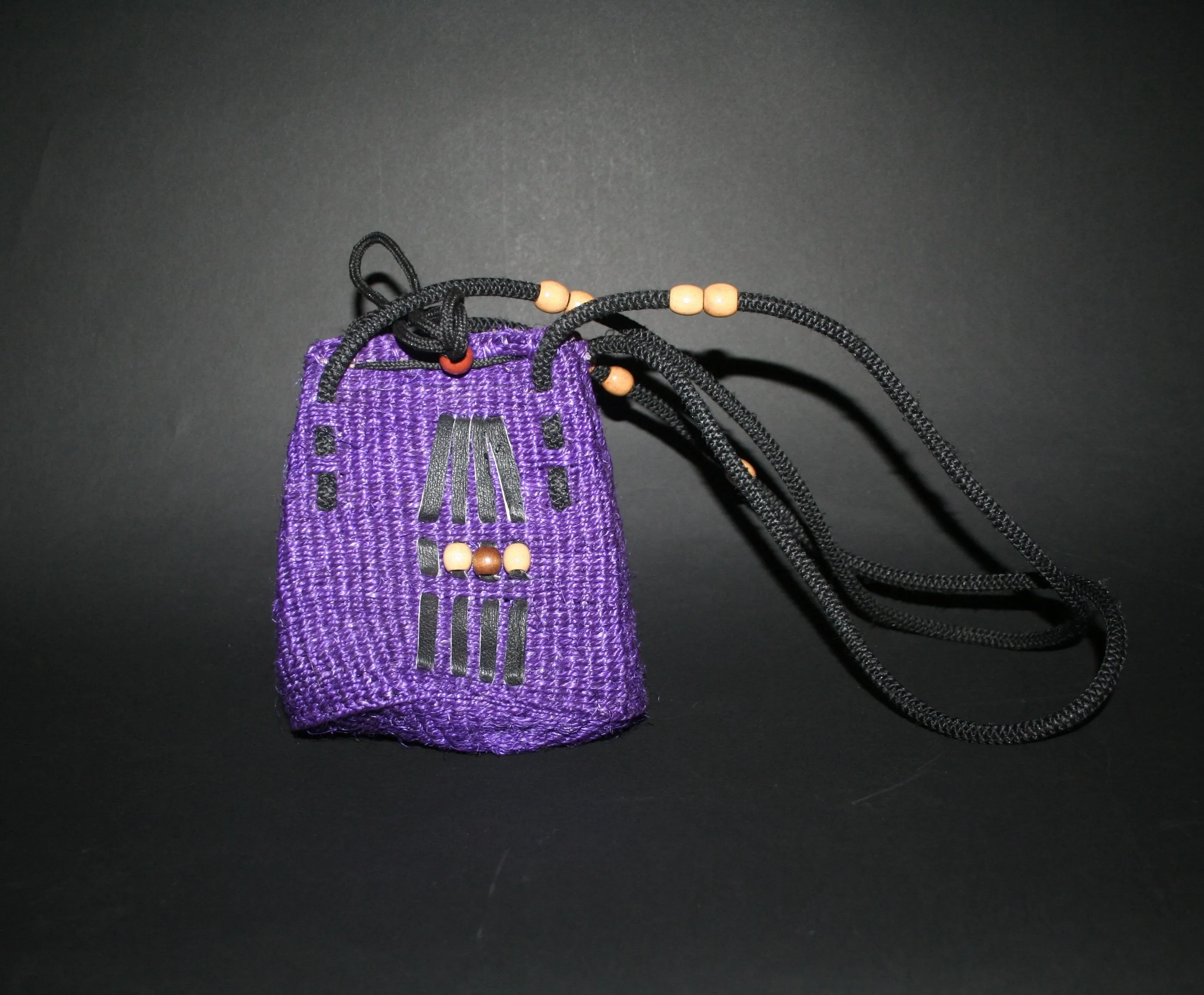 Purple Shoulder Bag South Africa Basketweave With Leather and Beading Small 7"H X 4"W Double Straps 14"L