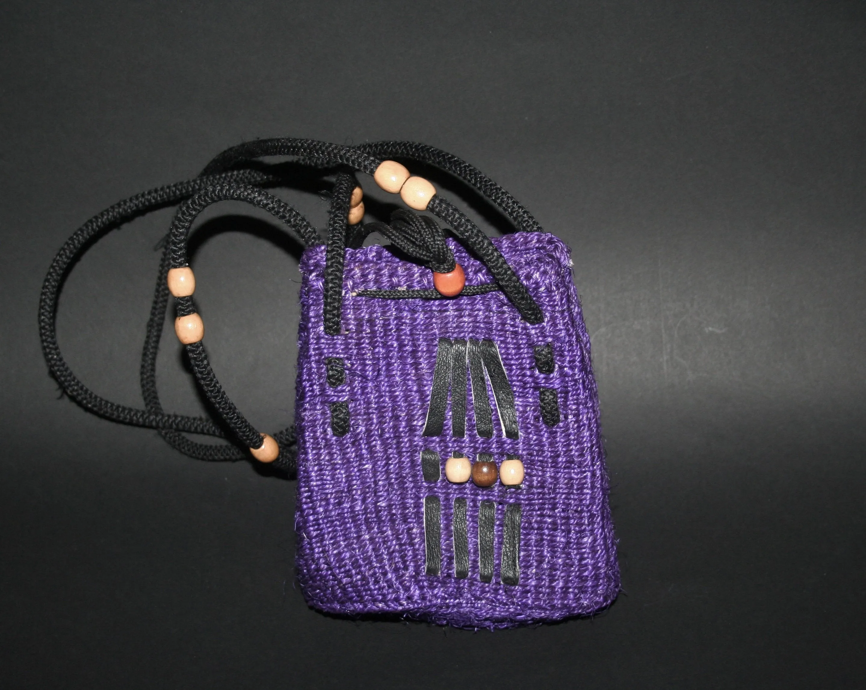 Purple Shoulder Bag South Africa Basketweave With Leather and Beading Small 7"H X 4"W Double Straps 14"L