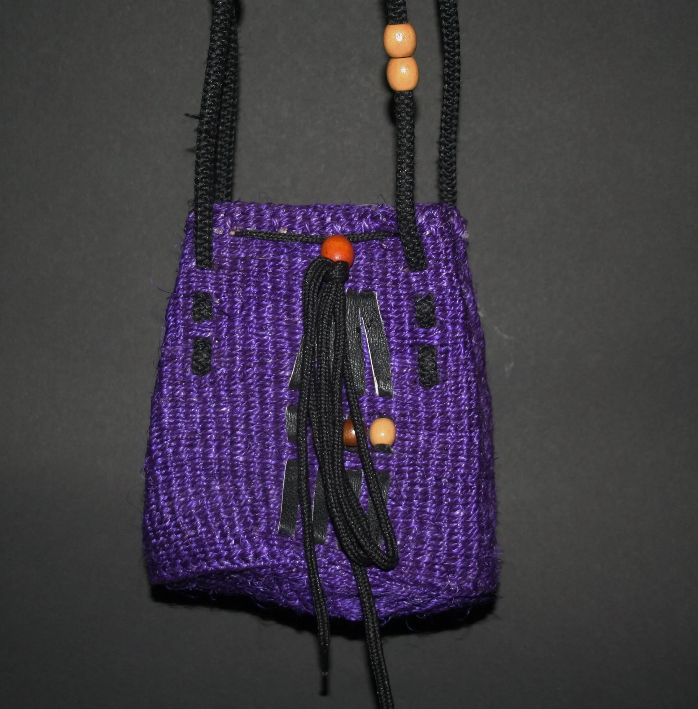 Purple Shoulder Bag South Africa Basketweave With Leather and Beading Small 7"H X 4"W Double Straps 14"L