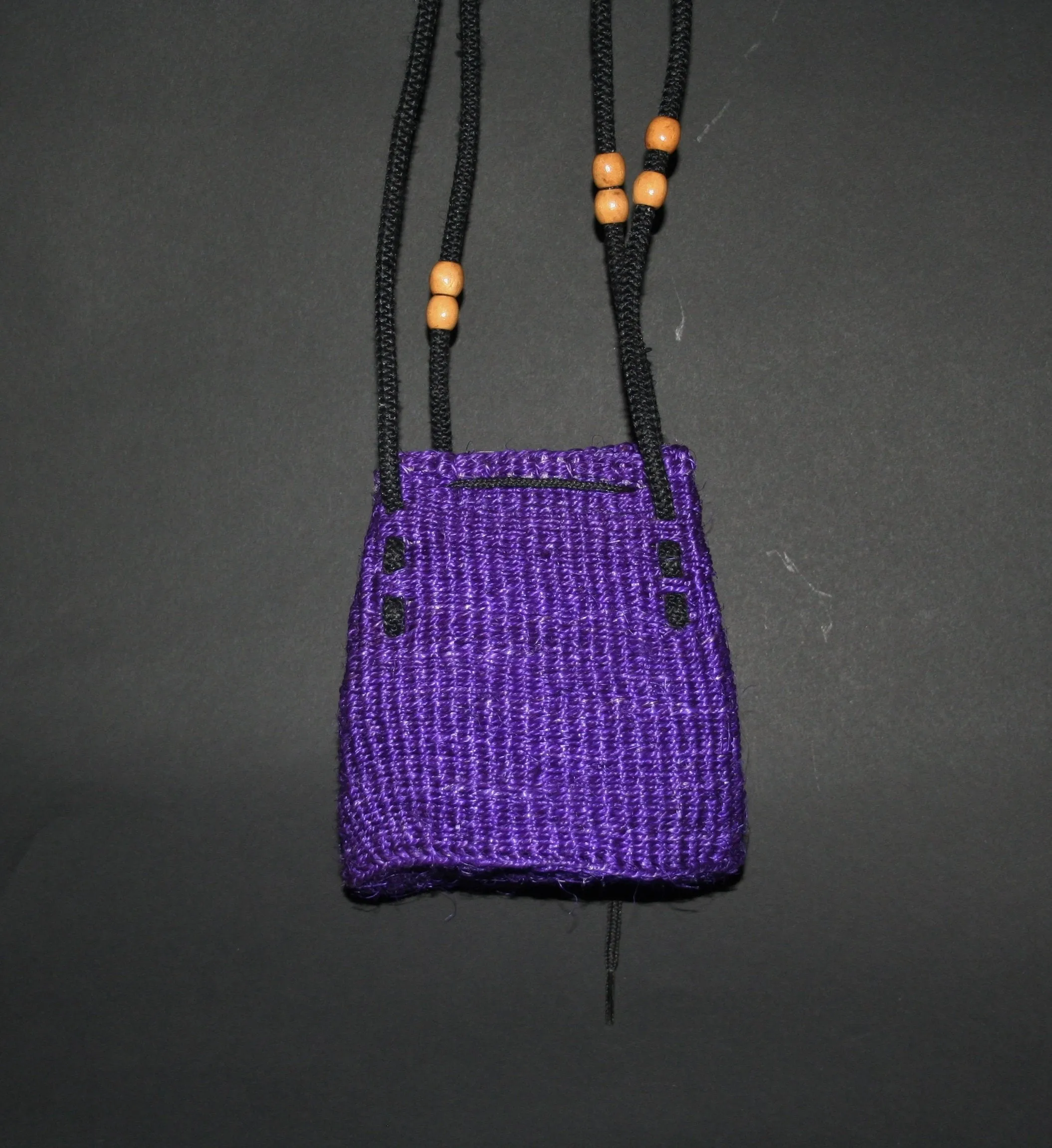 Purple Shoulder Bag South Africa Basketweave With Leather and Beading Small 7"H X 4"W Double Straps 14"L