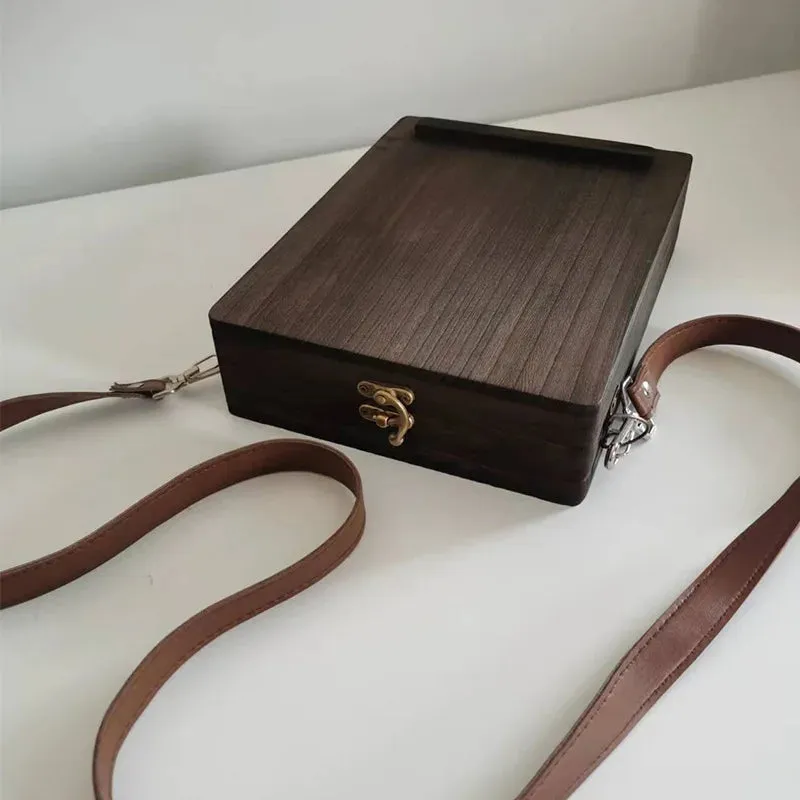 Retro Nostalgic Writers Wood Box Bags Women's Wood Messenger Bags Outdoor Sketch Bags Tool Storage with Lid Souvenir Box Bags