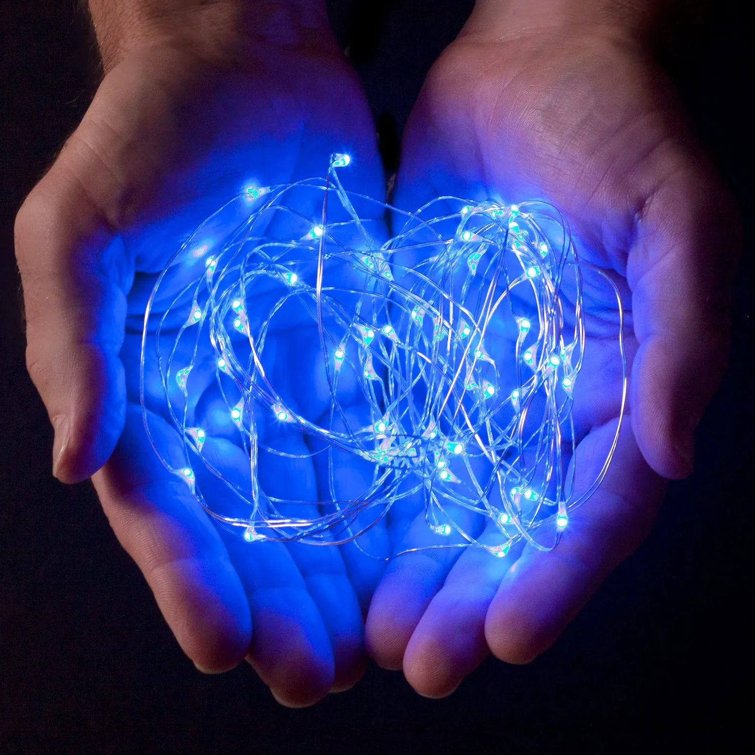 RTGS 60 Blue Color LED String Lights Batteries Operated on 20 Feet Long Silver Color Wire with Black Waterproof Batteries Box and Timer