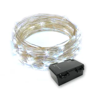 RTGS 60 Cold White Color LED String Lights Batteries Operated on 20 Feet Long Silver Color Wire with Black Waterproof Batteries Box and Timer