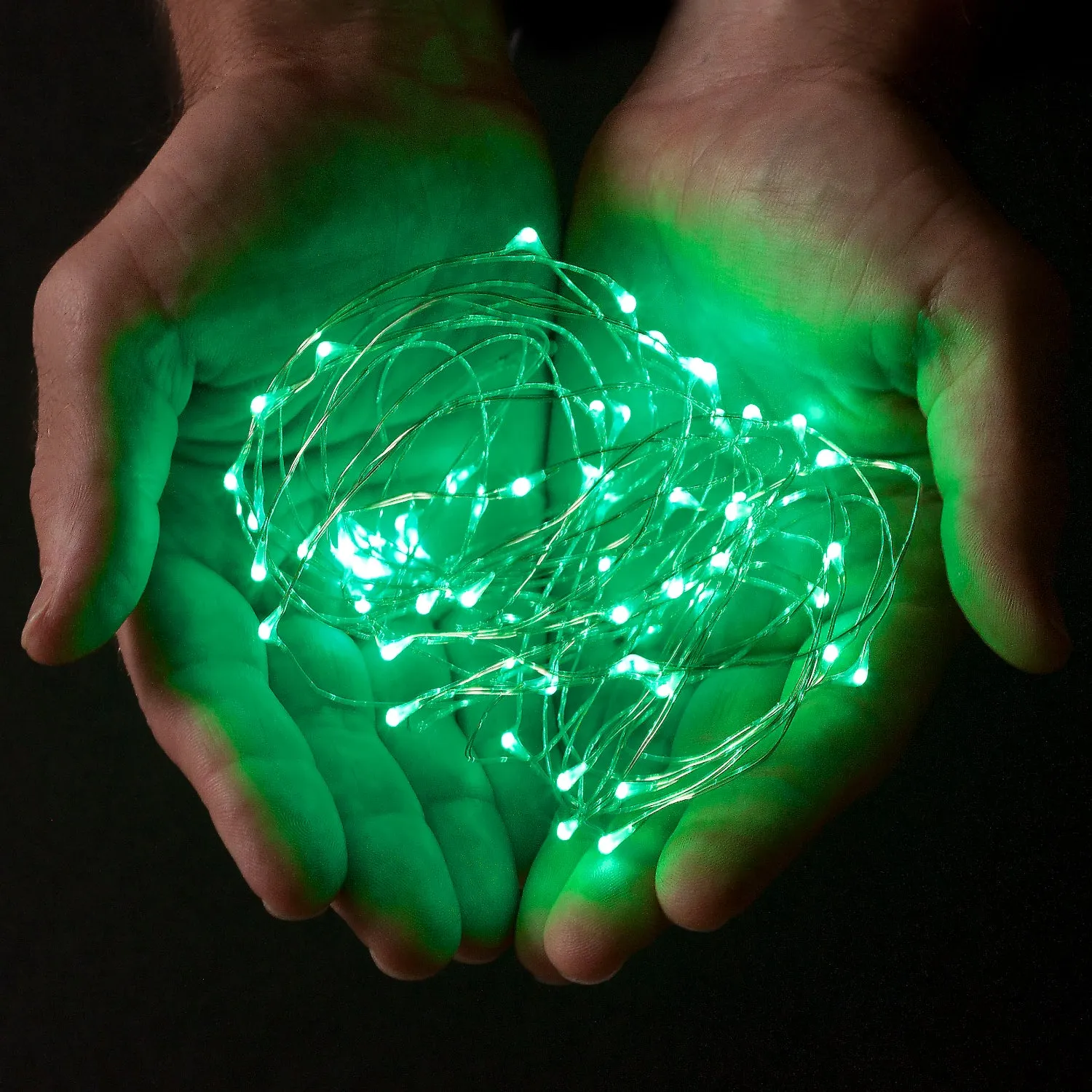 RTGS 60 Green Color LED String Lights Batteries Operated on 20 Feet Long Silver Color Wire with Black Waterproof Batteries Box and Timer