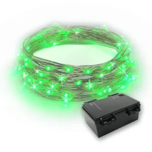 RTGS 60 Green Color LED String Lights Batteries Operated on 20 Feet Long Silver Color Wire with Black Waterproof Batteries Box and Timer