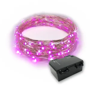 RTGS 60 Pink Color LED String Lights Batteries Operated on 20 Feet Long Silver Color Wire with Black Waterproof Batteries Box and Timer