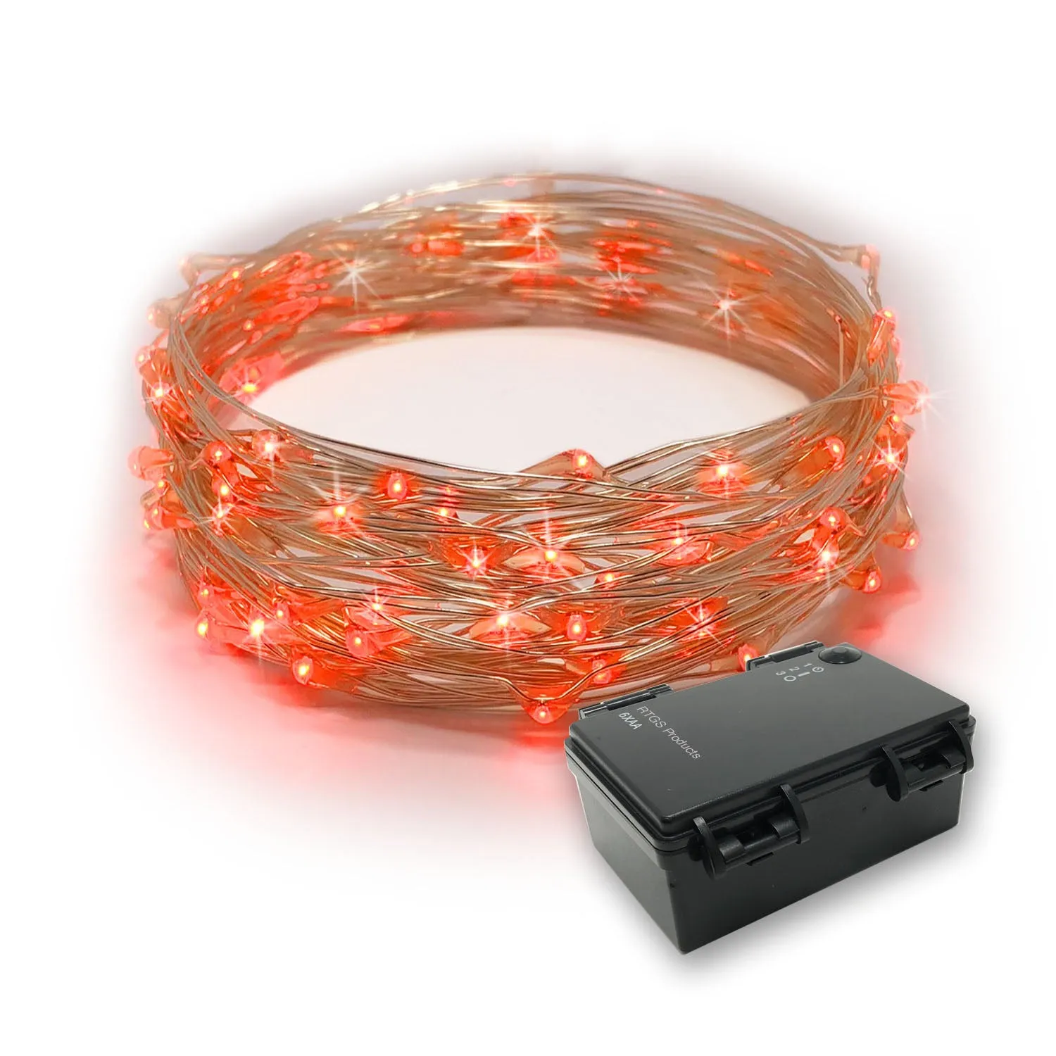 RTGS 60 Red Color LED String Lights Batteries Operated on 20 Feet Long Silver Color Wire with Black Waterproof Batteries Box and Timer