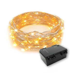 RTGS 60 Warm White Color LED String Lights Batteries Operated on 20 Feet Long Silver Color Wire with Black Waterproof Batteries Box and Timer