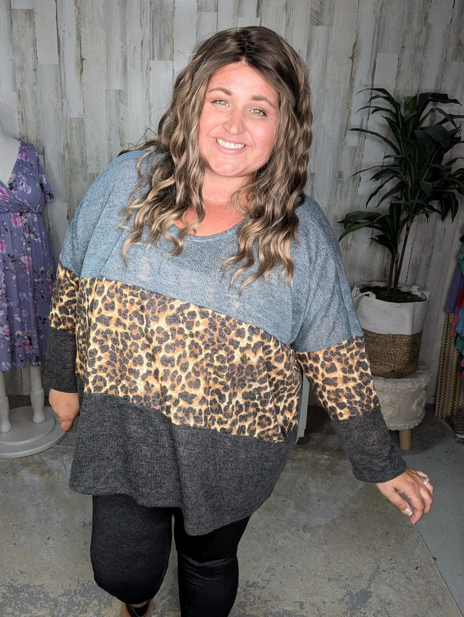 SALE- Amina Colorblock Top w/Animal Print Pop